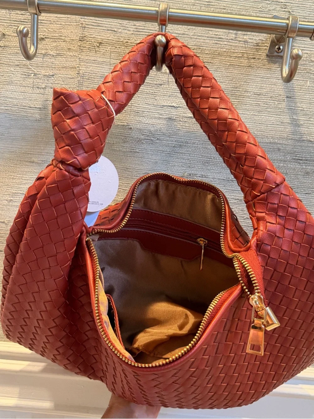 NWT neeAnthropologie melie Bianco Brigitte satchel woven knot bag tomato orange